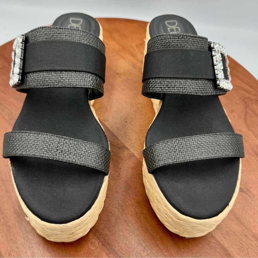 Deltan Collins Raffia Embellished Buckle‎ Platform Slide Sandals Womens 8.5
